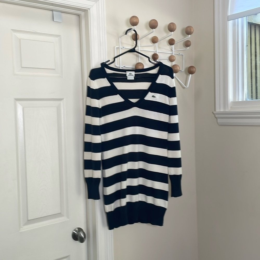 Lacoste - Oversize Sweater or Sweater Dress - Striped Blue./ White - 38